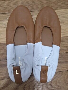Lafayette 148 New York Two-Tone Cognac and White Leather Ballet Flats - 7.5